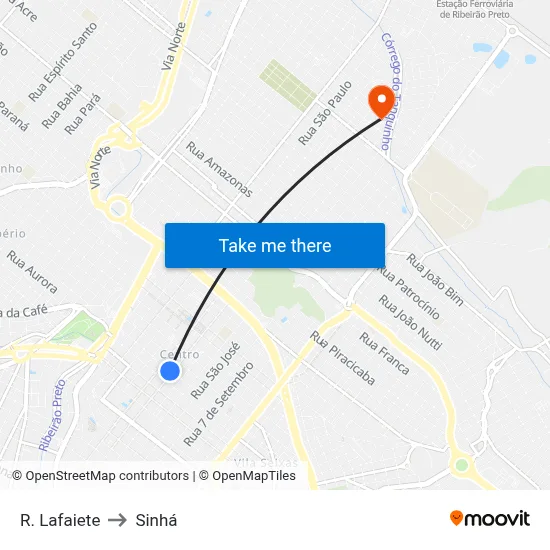 R. Lafaiete to Sinhá map
