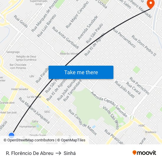 R. Florêncio De Abreu to Sinhá map