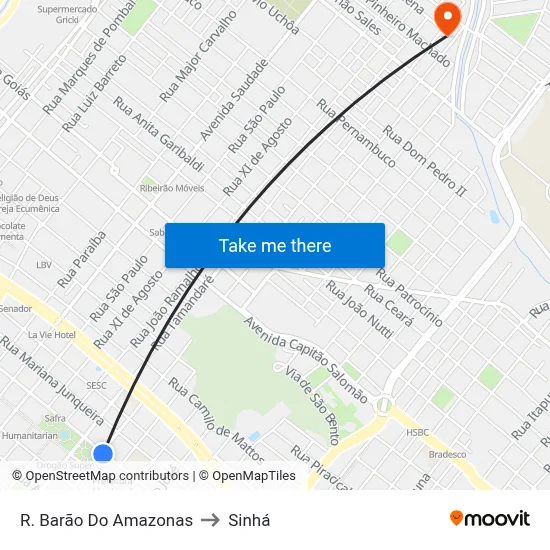 R. Barão Do Amazonas to Sinhá map