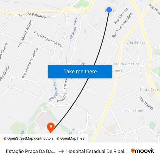 Estação Praça Da Bandeira 1 to Hospital Estadual De Ribeirão Preto map