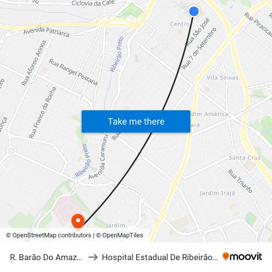 R. Barão Do Amazonas to Hospital Estadual De Ribeirão Preto map