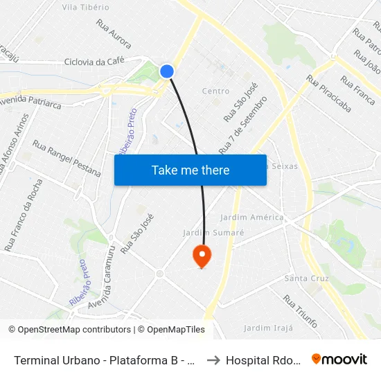Terminal Urbano - Plataforma B - Ponto 3 to Hospital Rdoviver map