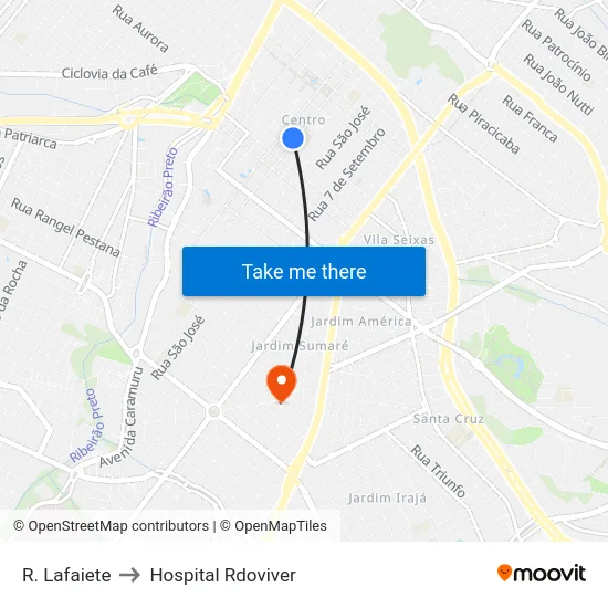 R. Lafaiete to Hospital Rdoviver map