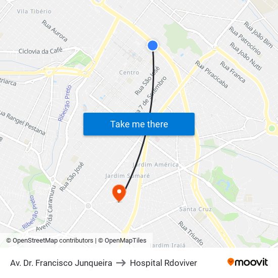 Av. Dr. Francisco Junqueira to Hospital Rdoviver map