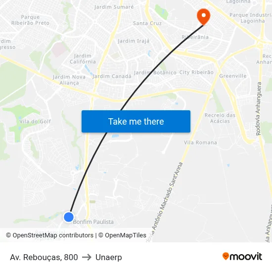 Av. Rebouças, 800 to Unaerp map