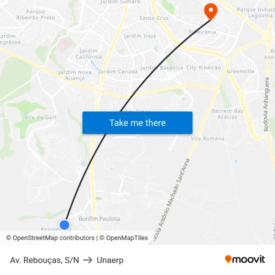 Av. Rebouças, S/N to Unaerp map