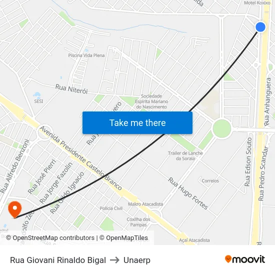 Rua  Giovani Rinaldo Bigal to Unaerp map