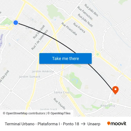 Terminal Urbano - Plataforma I - Ponto 18 to Unaerp map