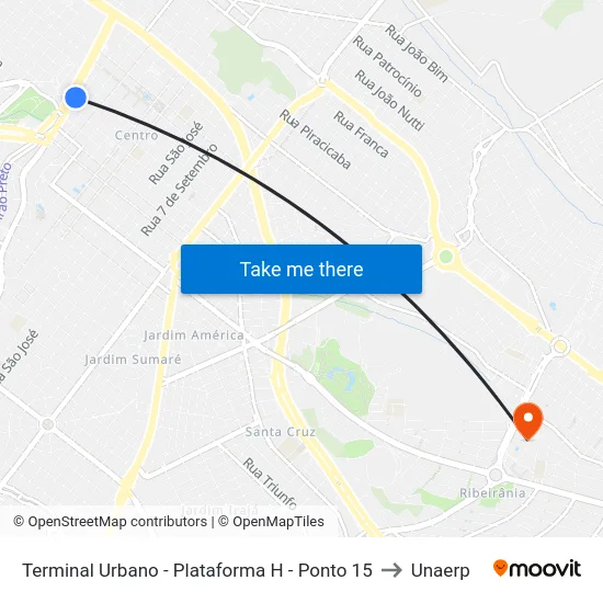 Terminal Urbano - Plataforma H - Ponto 15 to Unaerp map