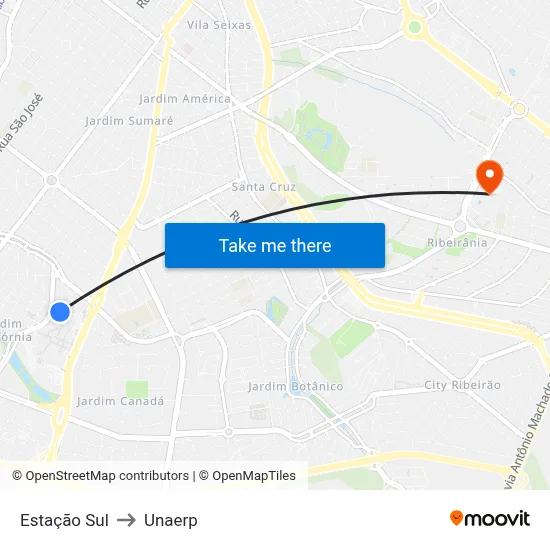 Estação Sul to Unaerp map
