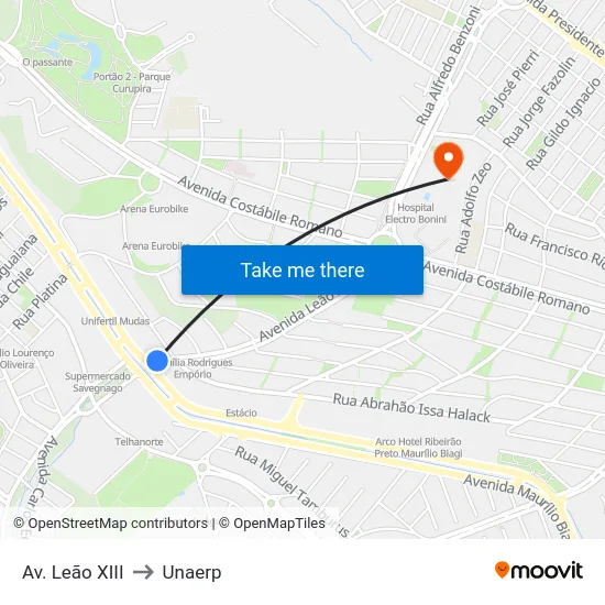 Av. Leão XIII to Unaerp map