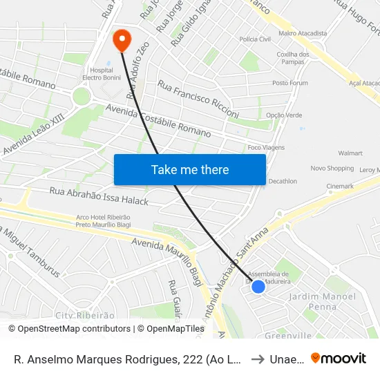 R. Anselmo Marques Rodrigues, 222 (Ao Lado) to Unaerp map