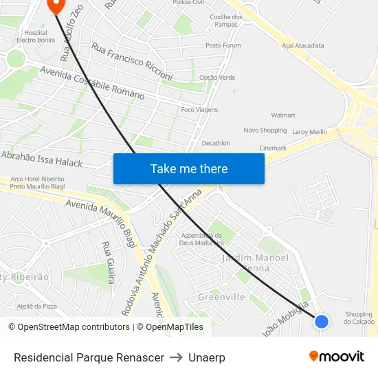 Residencial Parque Renascer to Unaerp map