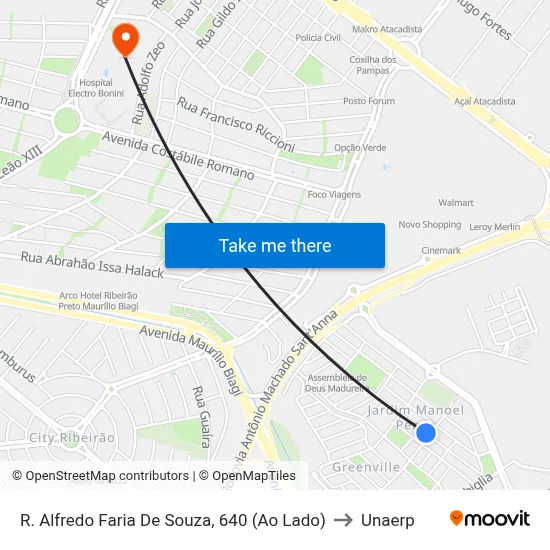 R. Alfredo Faria De Souza, 640 (Ao Lado) to Unaerp map