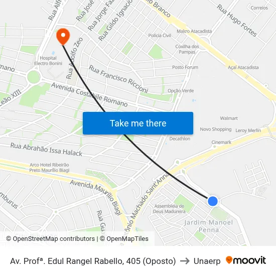 Av. Profª. Edul Rangel Rabello, 405 (Oposto) to Unaerp map