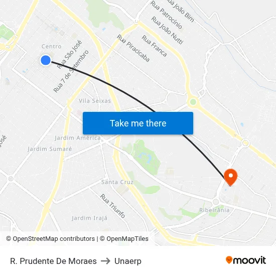 R. Prudente De Moraes to Unaerp map