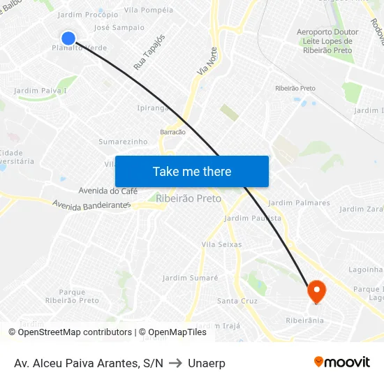 Av. Alceu Paiva Arantes, S/N to Unaerp map
