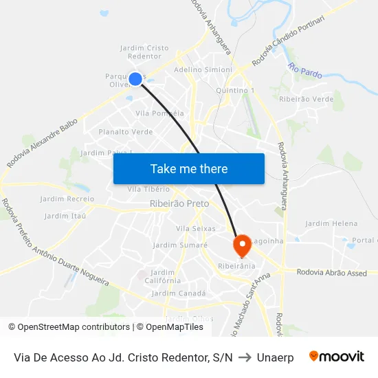 Via De Acesso Ao Jd. Cristo Redentor, S/N to Unaerp map