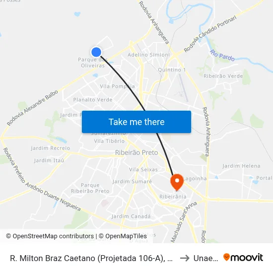 R. Milton Braz Caetano (Projetada 106-A), S/N to Unaerp map