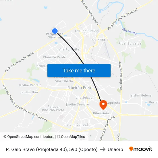 R. Galo Bravo (Projetada 40), 590 (Oposto) to Unaerp map