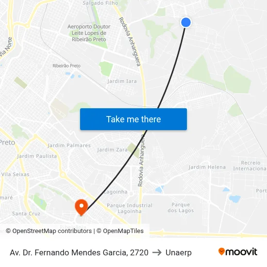 Av. Dr. Fernando Mendes Garcia, 2720 to Unaerp map