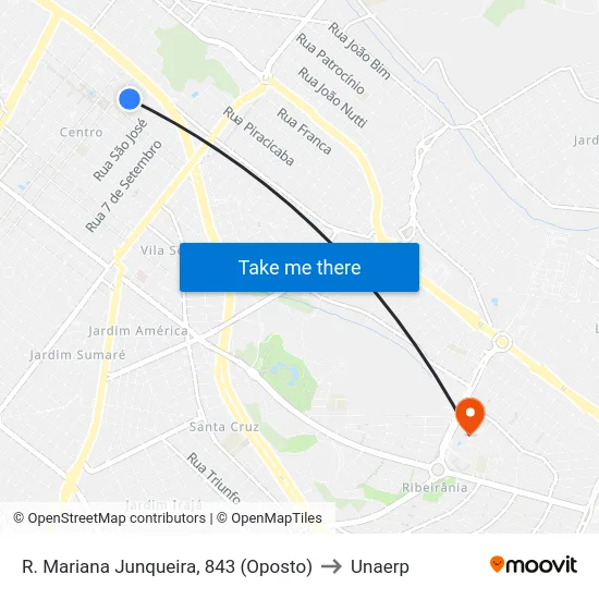 R. Mariana Junqueira, 843 (Oposto) to Unaerp map