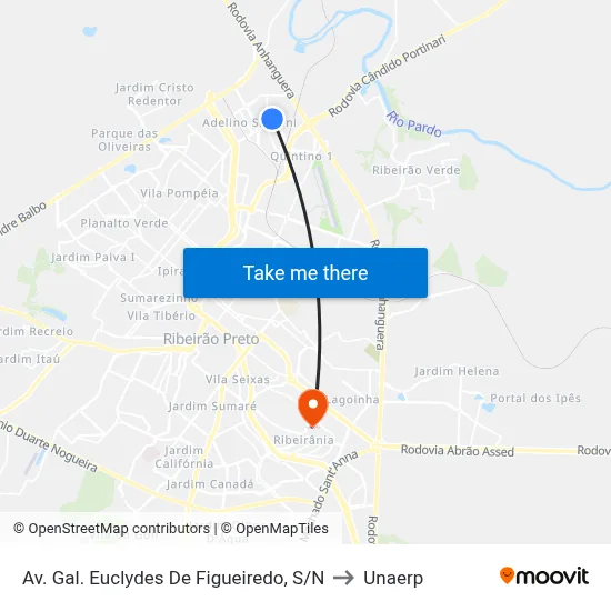 Av. Gal. Euclydes De Figueiredo, S/N to Unaerp map