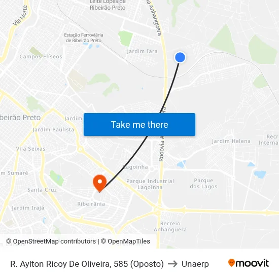 R. Aylton Ricoy De Oliveira, 585 (Oposto) to Unaerp map