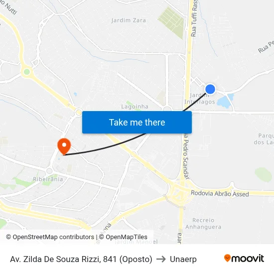 Av. Zilda De Souza Rizzi, 841 (Oposto) to Unaerp map