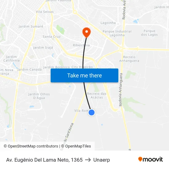 Av. Eugênio Del Lama Neto, 1365 to Unaerp map