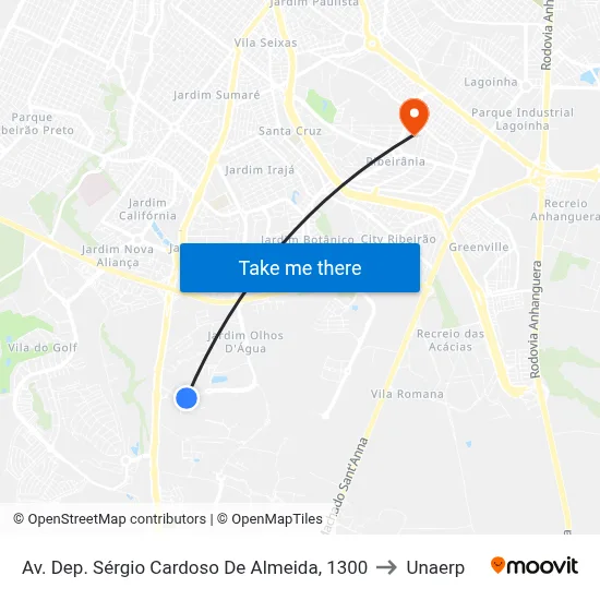 Av. Dep. Sérgio Cardoso De Almeida, 1300 to Unaerp map