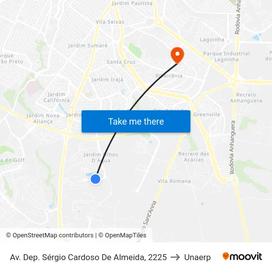 Av. Dep. Sérgio Cardoso De Almeida, 2225 to Unaerp map