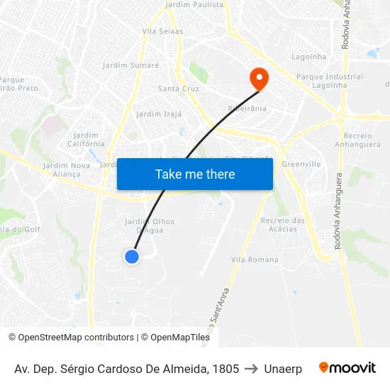 Av. Dep. Sérgio Cardoso De Almeida, 1805 to Unaerp map
