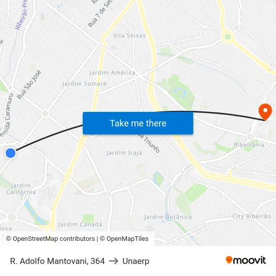 R. Adolfo Mantovani, 364 to Unaerp map