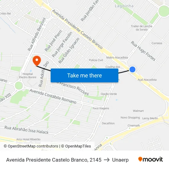 Avenida Presidente Castelo Branco, 2145 to Unaerp map