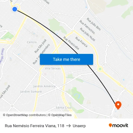 Rua Nemésio Ferreira Viana, 118 to Unaerp map