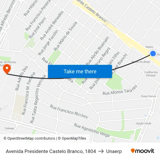 Avenida Presidente Castelo Branco, 1804 to Unaerp map