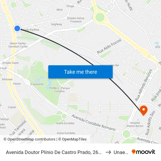Avenida Doutor Plínio De Castro Prado, 2625 to Unaerp map