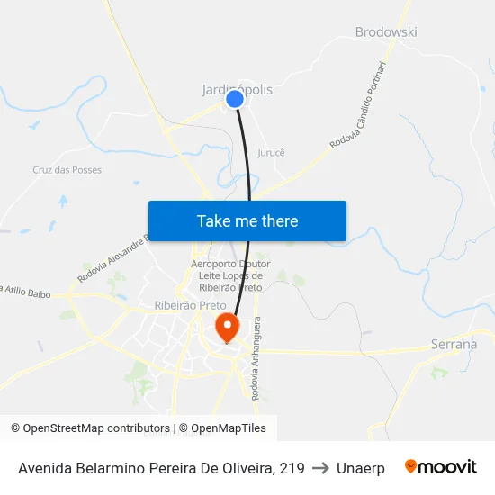 Avenida Belarmino Pereira De Oliveira, 219 to Unaerp map