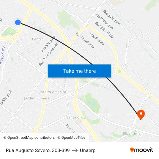 Rua Augusto Severo, 303-399 to Unaerp map
