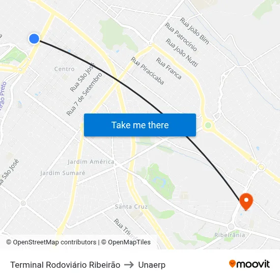 Terminal Rodoviário Ribeirão to Unaerp map