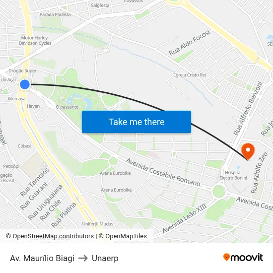 Av. Maurílio Biagi to Unaerp map