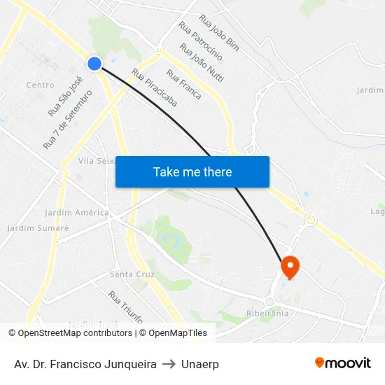 Av. Dr. Francisco Junqueira to Unaerp map