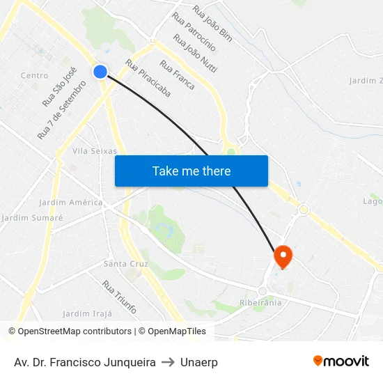 Av. Dr. Francisco Junqueira to Unaerp map