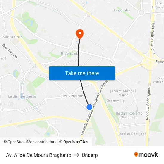 Av. Alice De Moura Braghetto to Unaerp map