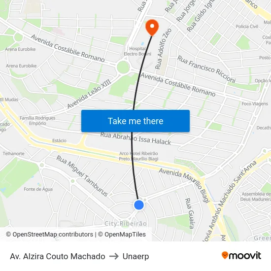 Av. Alzira Couto Machado to Unaerp map