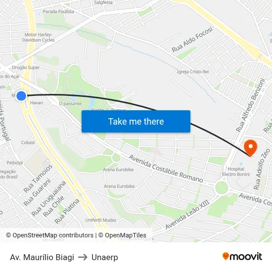 Av. Maurílio Biagi to Unaerp map