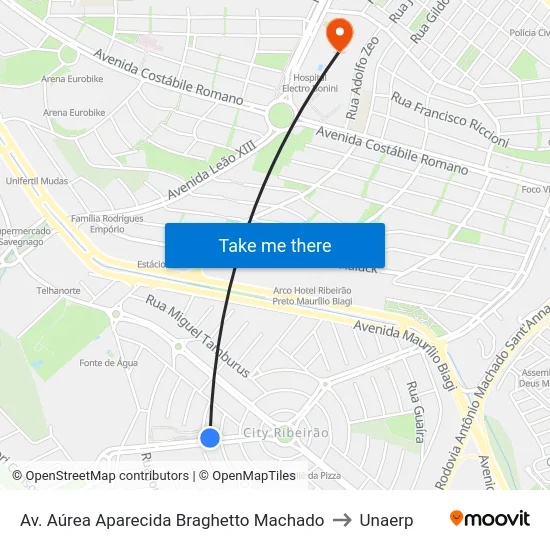 Av. Aúrea Aparecida Braghetto Machado to Unaerp map