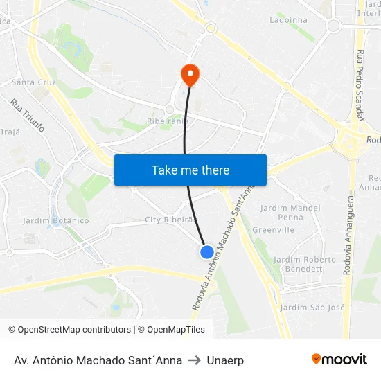 Av. Antônio Machado Sant´Anna to Unaerp map