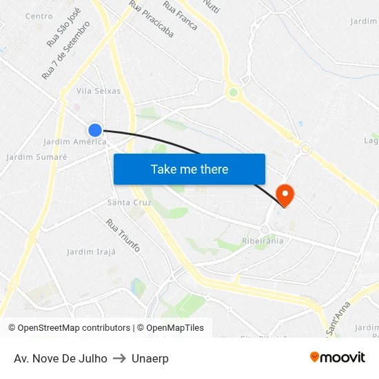 Av. Nove De Julho to Unaerp map
